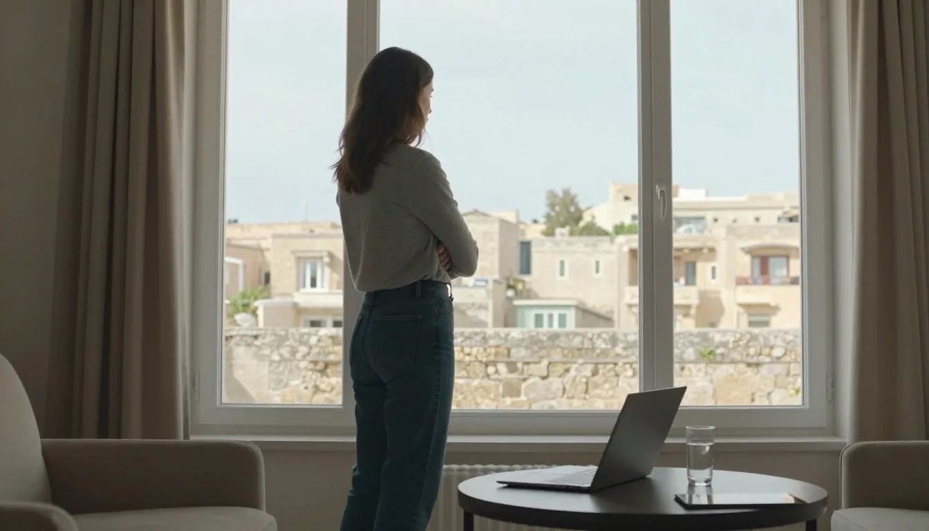 Client in Malta sitting at her kitchen table for an online video consultation with a nutritionist